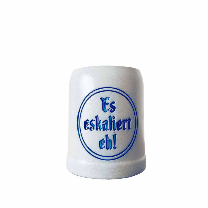 Bierkrug aus Stein mit dem Spruch Es eskaliert eh 0,25L